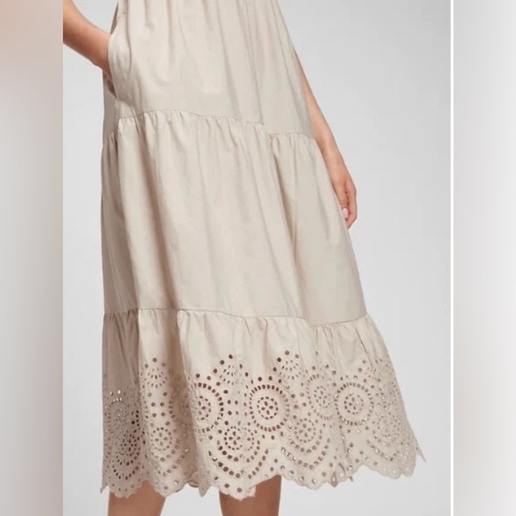 GAP 100% Cotton Beige One-Shoulder Midi Dress Size 4 - Picture 4 of 12